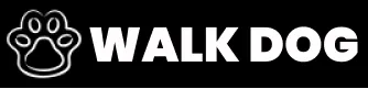 Walk Dog logo: a paw-print outline beside the words WALK DOG in white on black.